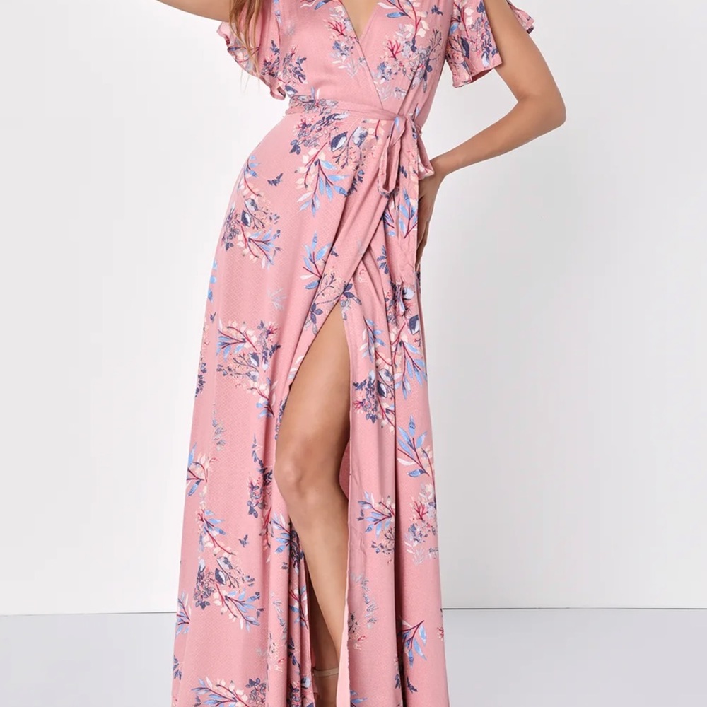 NEW Fiorire Rose Floral Print Wrap Lulus Maxi Dress